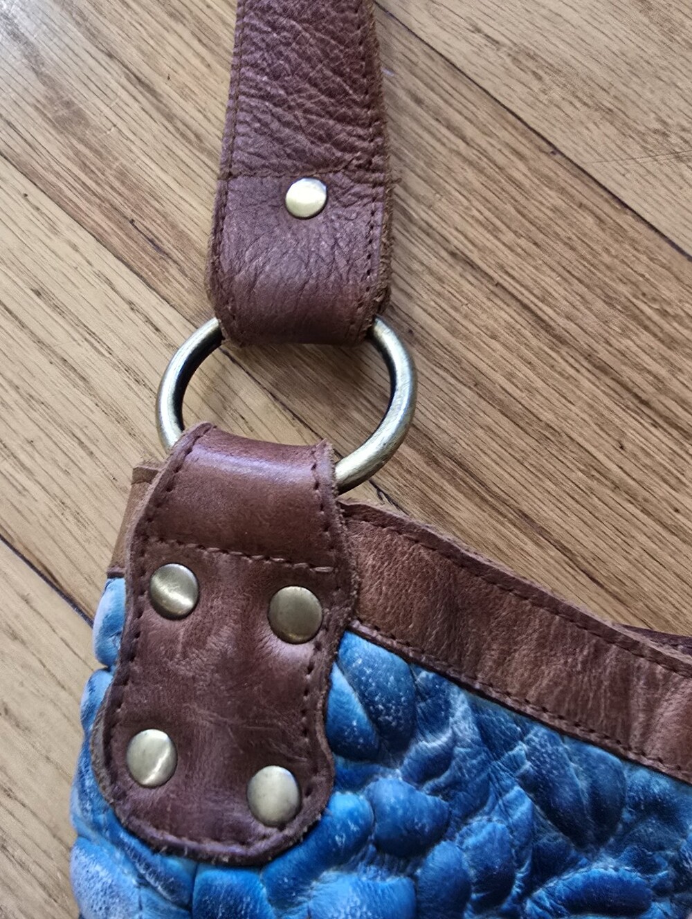 Anabaglish Blue Embossed Floral Leather Shoulder Bag Boho Sundance - Picture 10 of 16